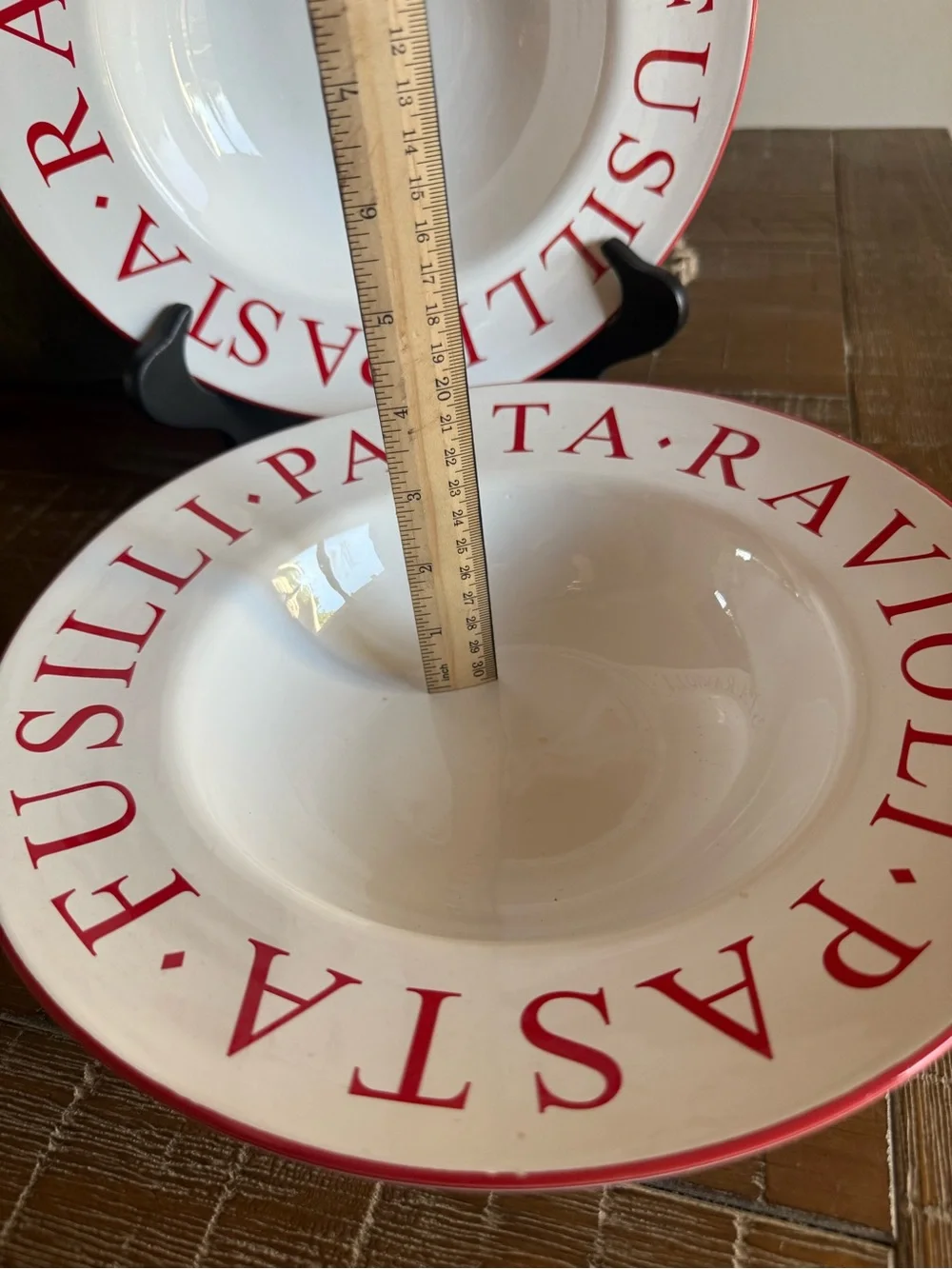 VTG Over and Back White Ceramic Pasta Bowls Red Script 11
